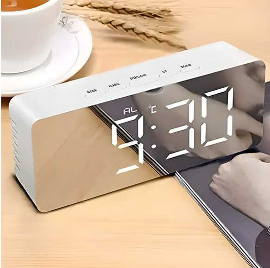 Smart Digital Alarm Clock with Backlit Table Mirror